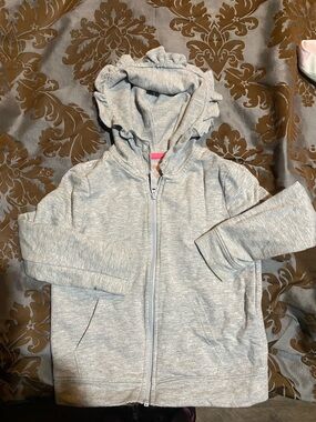 Cat & Jack Heather Gray Ruffle Hooded Zip-Up Sweatshirt
